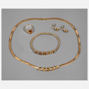 Hochwertiges Schmuckset Gold, Citrin und Brillant