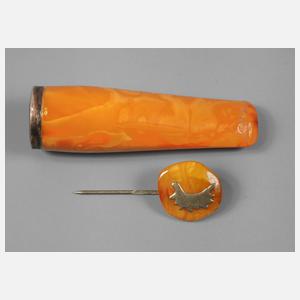 Bernstein-Zigarrenspitze und Krawattennadel