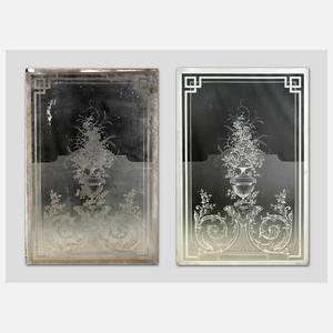 Paar große Ätzglasscheiben Historismus