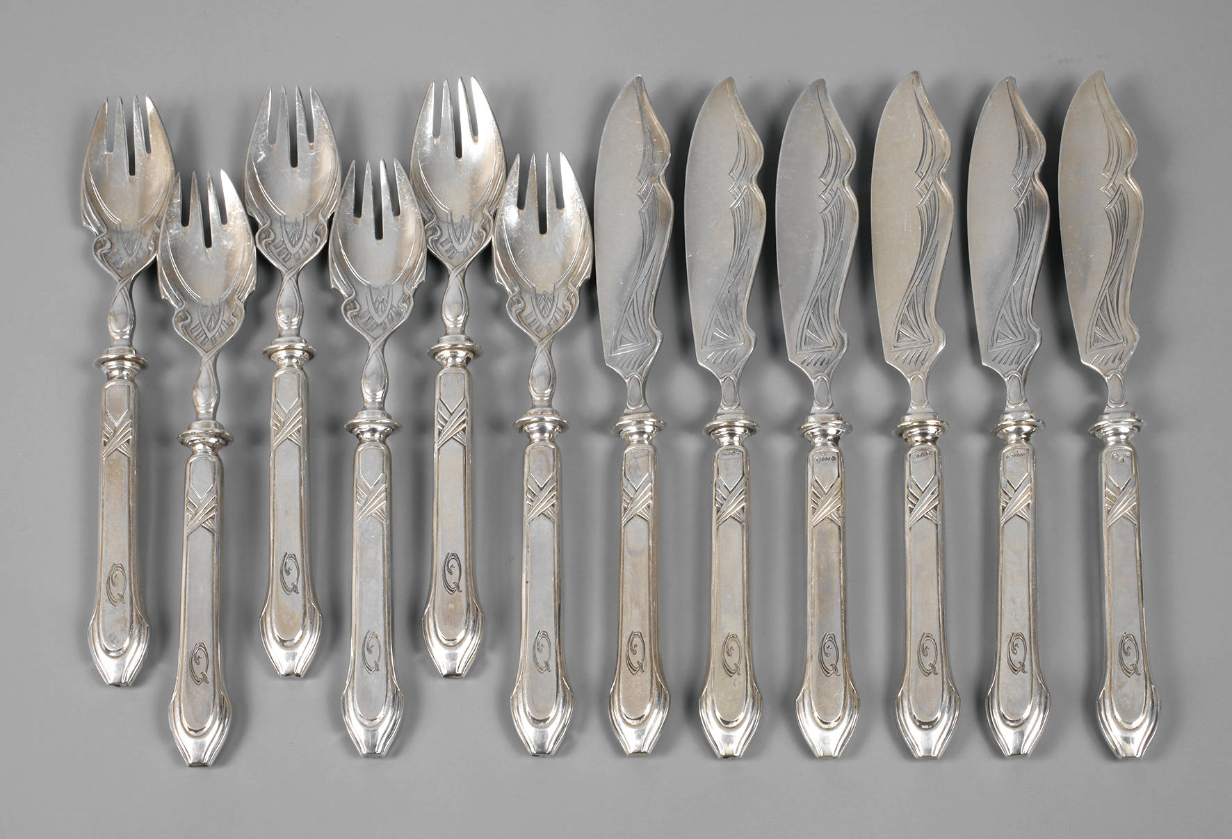 Jugendstil-Fischbesteck Carl Zeller Silber