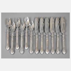 Jugendstil-Fischbesteck Carl Zeller Silber