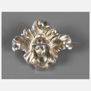 Jugendstilbrosche Silber/Saphir