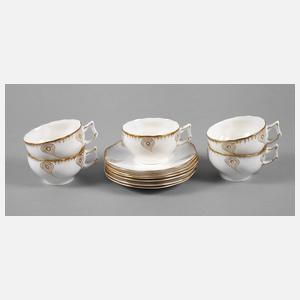 Fünf Jugendstiltassen mit sechs Untertassen