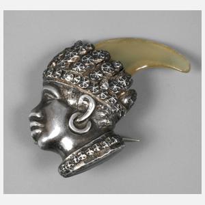 Art déco-Brosche Afrikaner mit Kopfschmuck