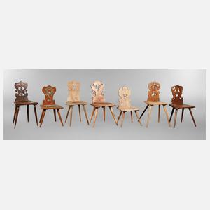 Sieben Schwälmer Brettstühle