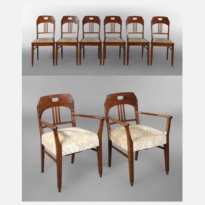 Paar Armlehnsessel und sechs Stühle Dresden