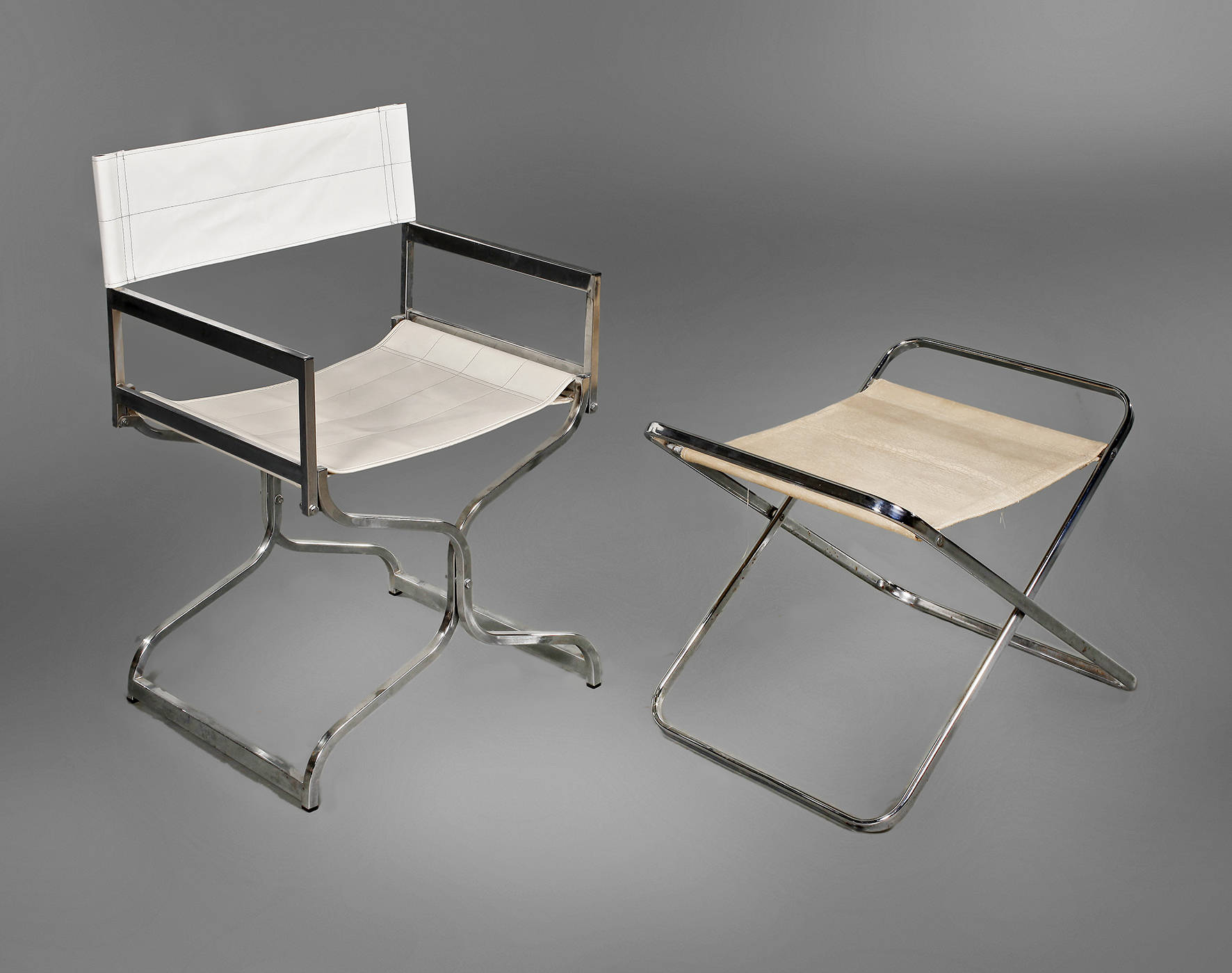 Chromklappstuhl mit Ottomane