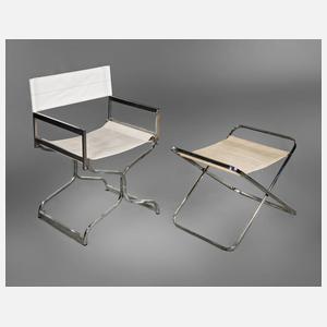 Chromklappstuhl mit Ottomane