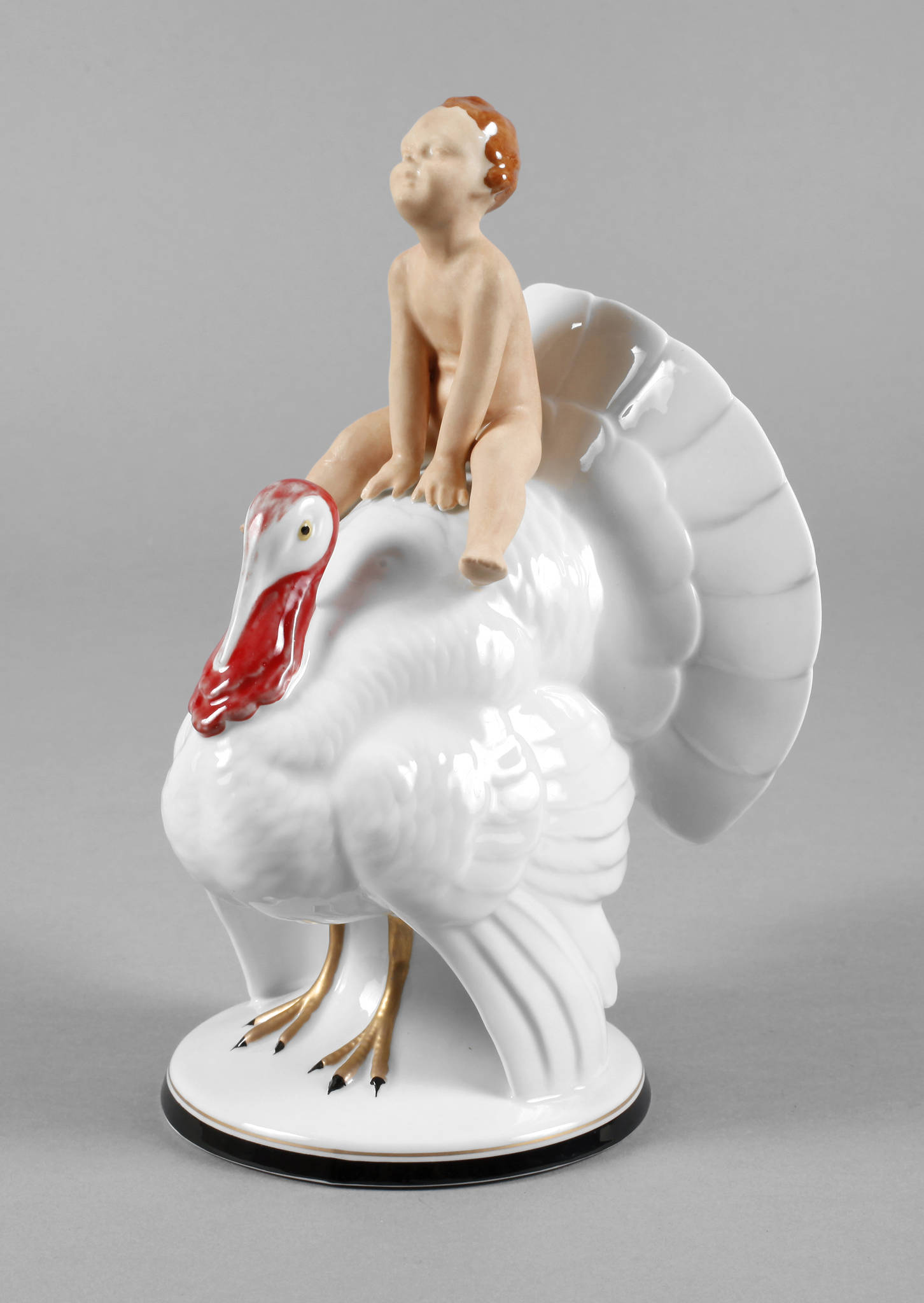 Kunstporzellan Selb Putto auf Truthahn