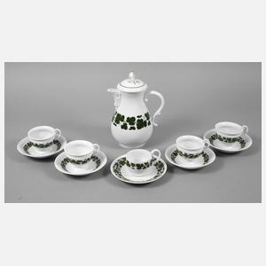 Meissen Kanne und fünf Tassen Weinlaubdekor