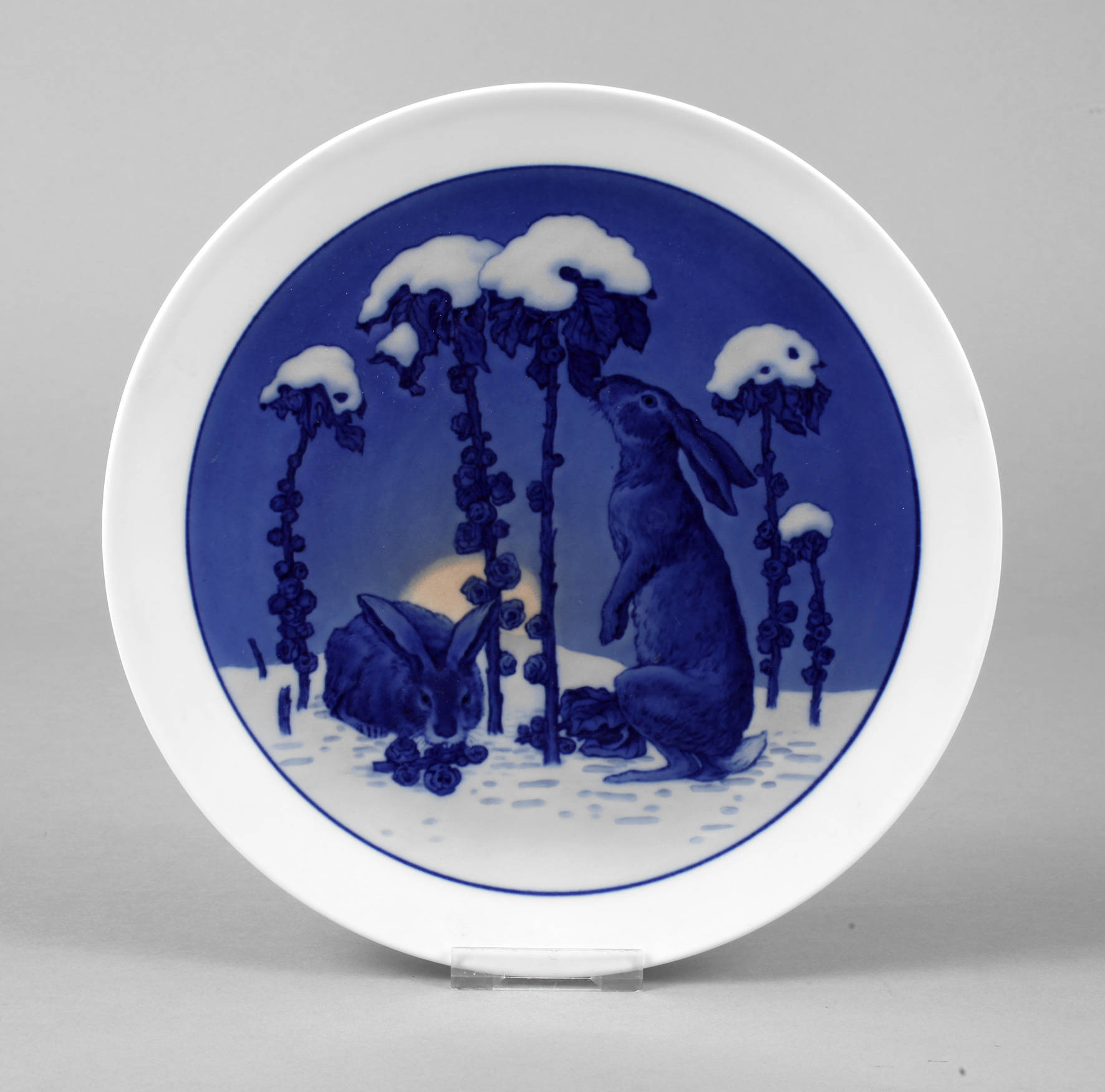 Meissen Wandteller Hasen im Winter