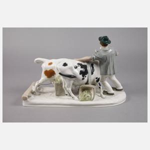 Meissen große Figur ”Bauer mit Ochsengespann”