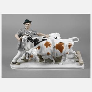 Meissen große Figur ”Bauer mit Ochsengespann”