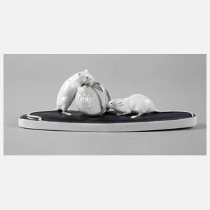 Meissen Teichert Mäusepaar mit Körbchen