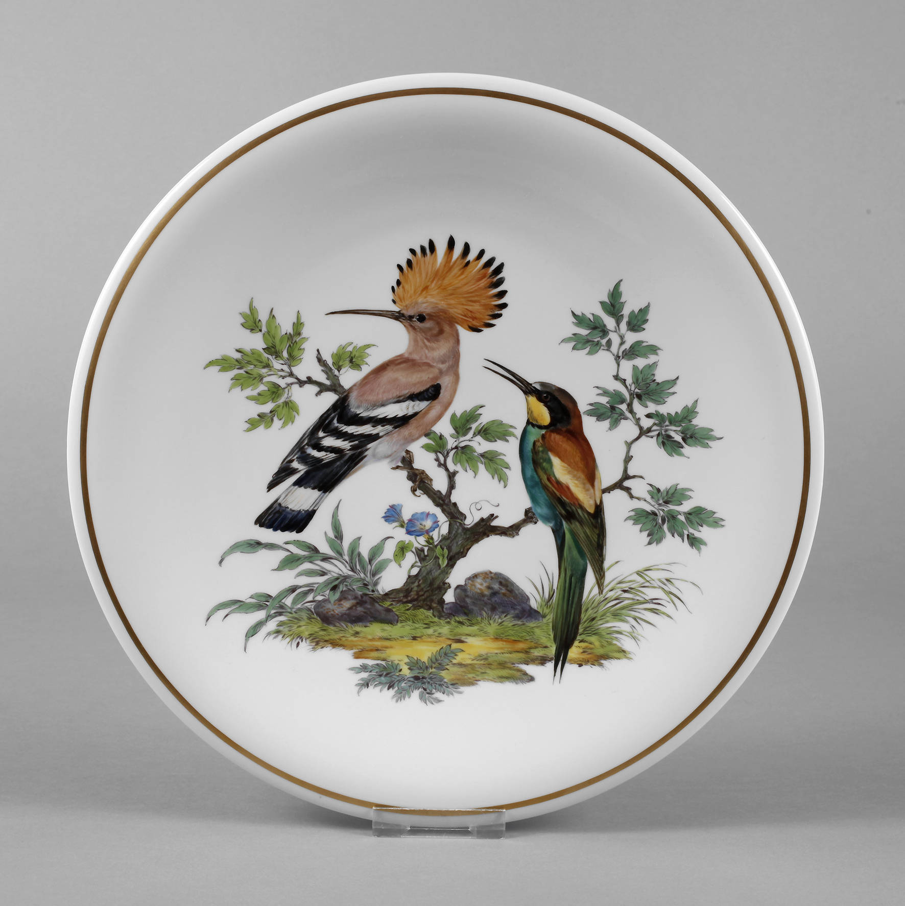 Meissen Wandteller Wiedehopf mit Bienenfresser
