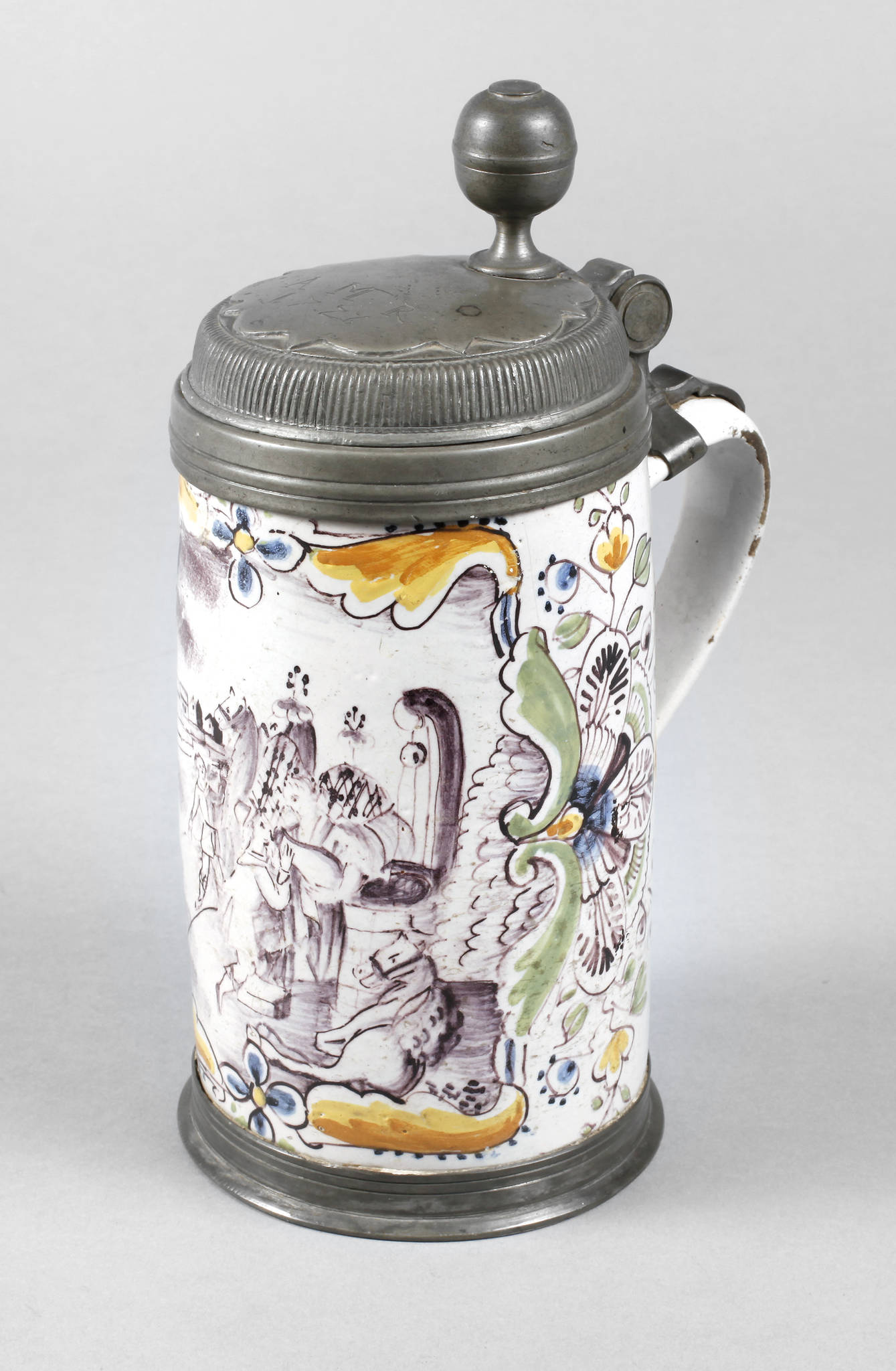 Seltener Nürnberger Fayence-Walzenkrug
