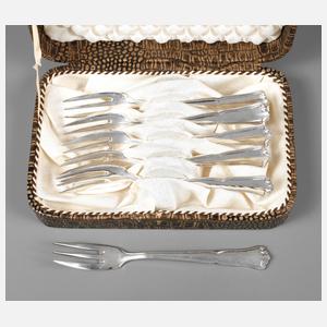 Silber sechs Kuchengabeln im Etui