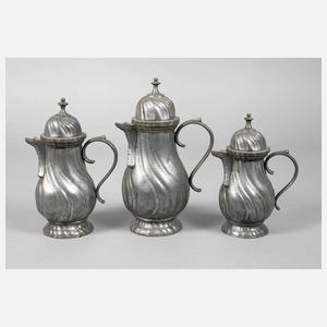 Drei Schokoladenkännchen Zinn Biedermeier