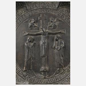 Großer christlicher schmiedeeiserner Wandteller