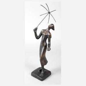 Bronze Dame mit Schirm