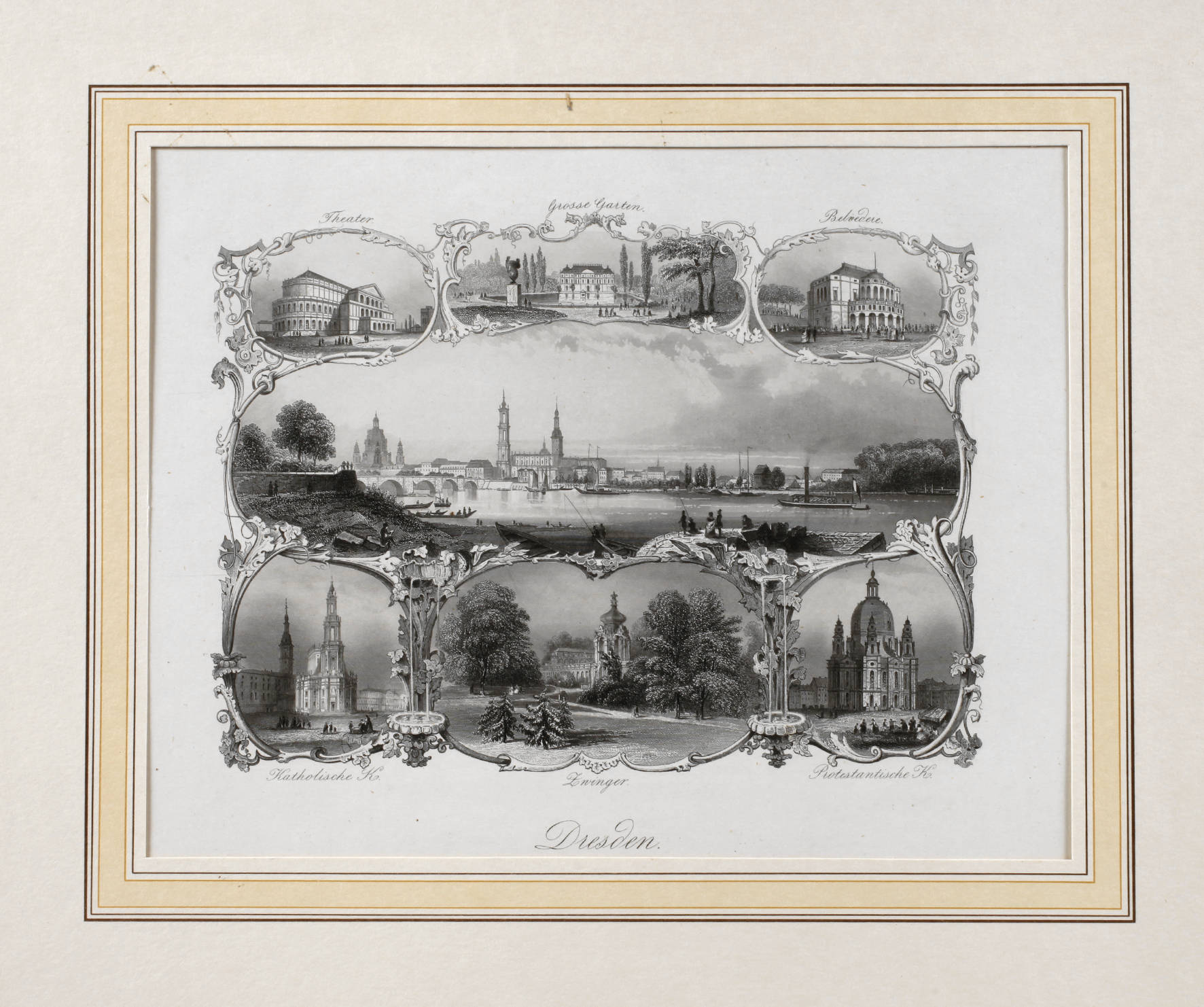 Souvenirblatt Dresden um 1840