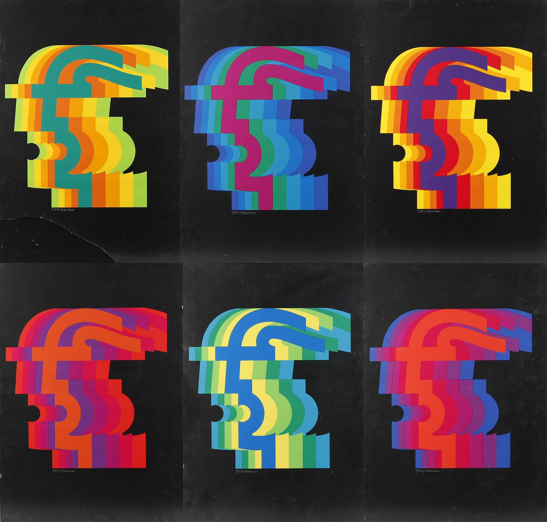 Serie von sechs Farbsiebdrucken