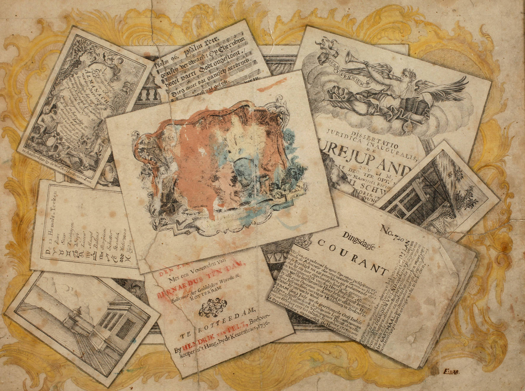 Trompe-l'oeil mit graphischen Blättern