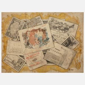 Trompe-l'oeil mit graphischen Blättern