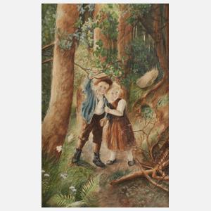 Ängstliches Kinderpärchen im Wald