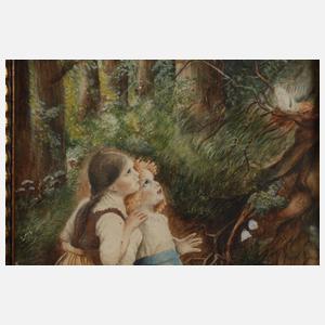 Zwei Mädchen einen Vogel beobachtend