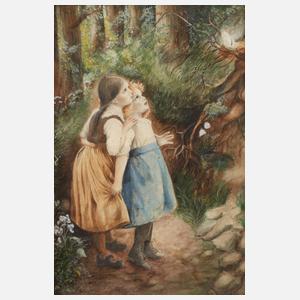 Zwei Mädchen einen Vogel beobachtend