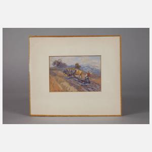 Eugen von Warun-Sekret, Bauer mit Kühen bei der Feldarbeit