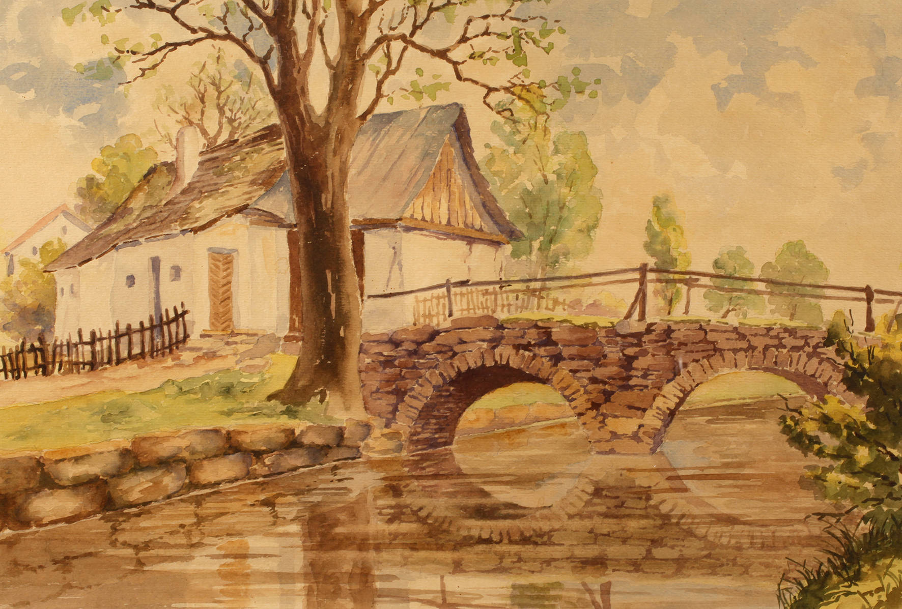 Bachlandschaft mit Brücke