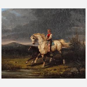 Hermann Looschen (der Jüngere), attr., ”Bauernjunge zur Tränke reitend”