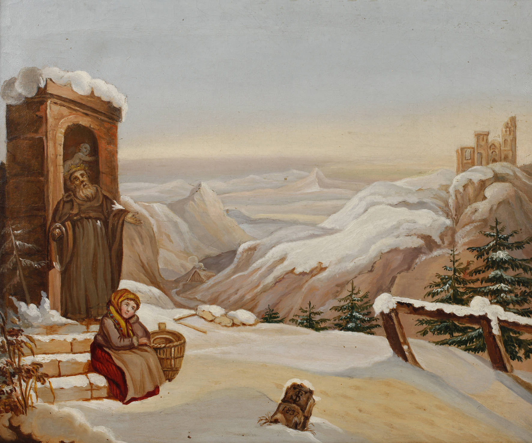 Bernhard Stange, attr., Sinnendes Mädchen in Winterlandschaft