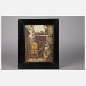 W. Janke, Postkutsche in enger Gasse