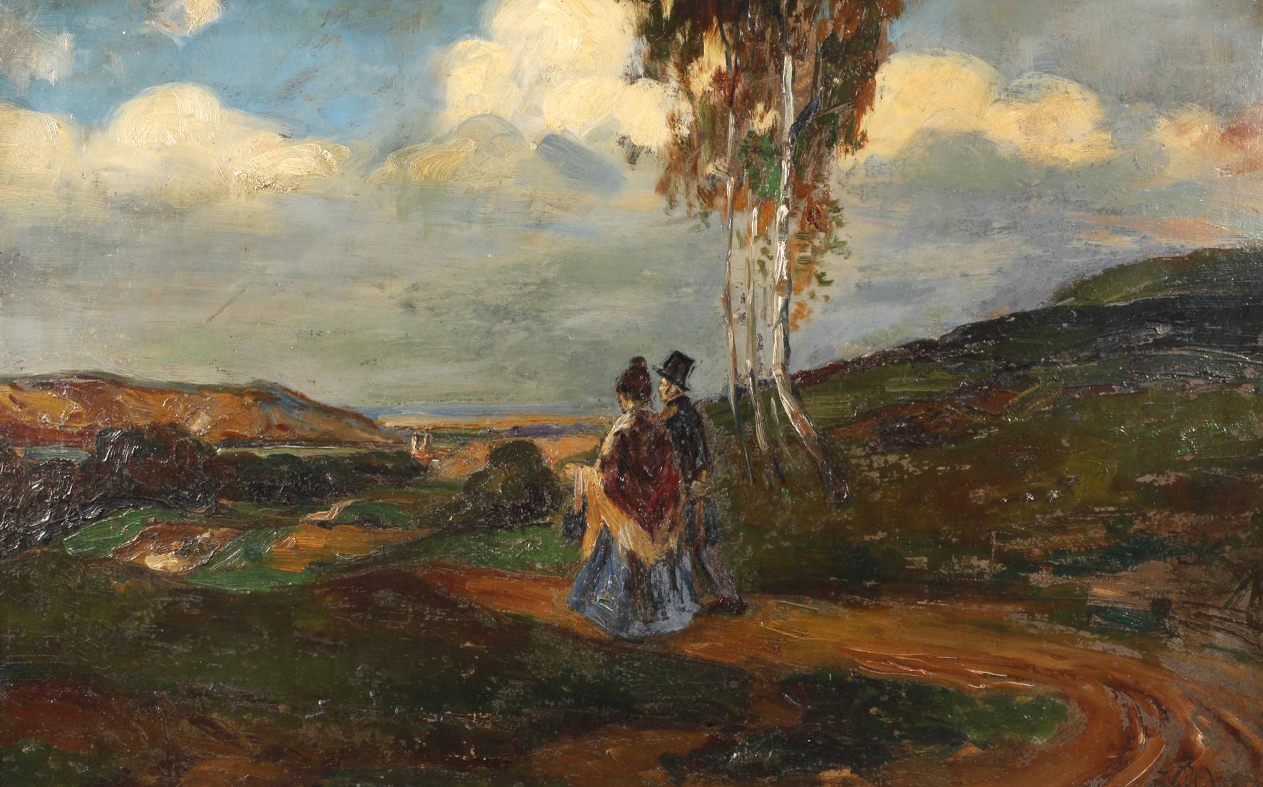 Flanierendes Paar in Sommerlandschaft