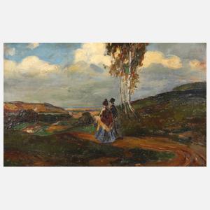 Flanierendes Paar in Sommerlandschaft