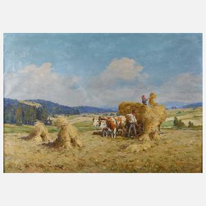 J. Rombald, Erntelandschaft mit Kuhgespann
