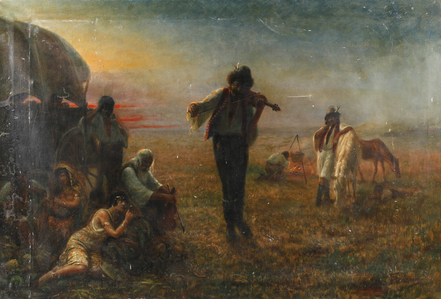 F. Reimann, Fahrendes Volk am Feuer