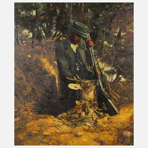 Rehbock und Jäger im Herbstwald