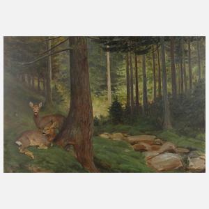 Otto Fikentscher, Rehpaar in Waldlandschaft