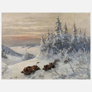 Rotte Schwarzwild in Winterlandschaft