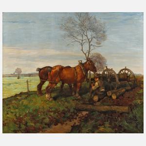 Ludwig Kiederich, Bauer mit Pferden in Märzlandschaft