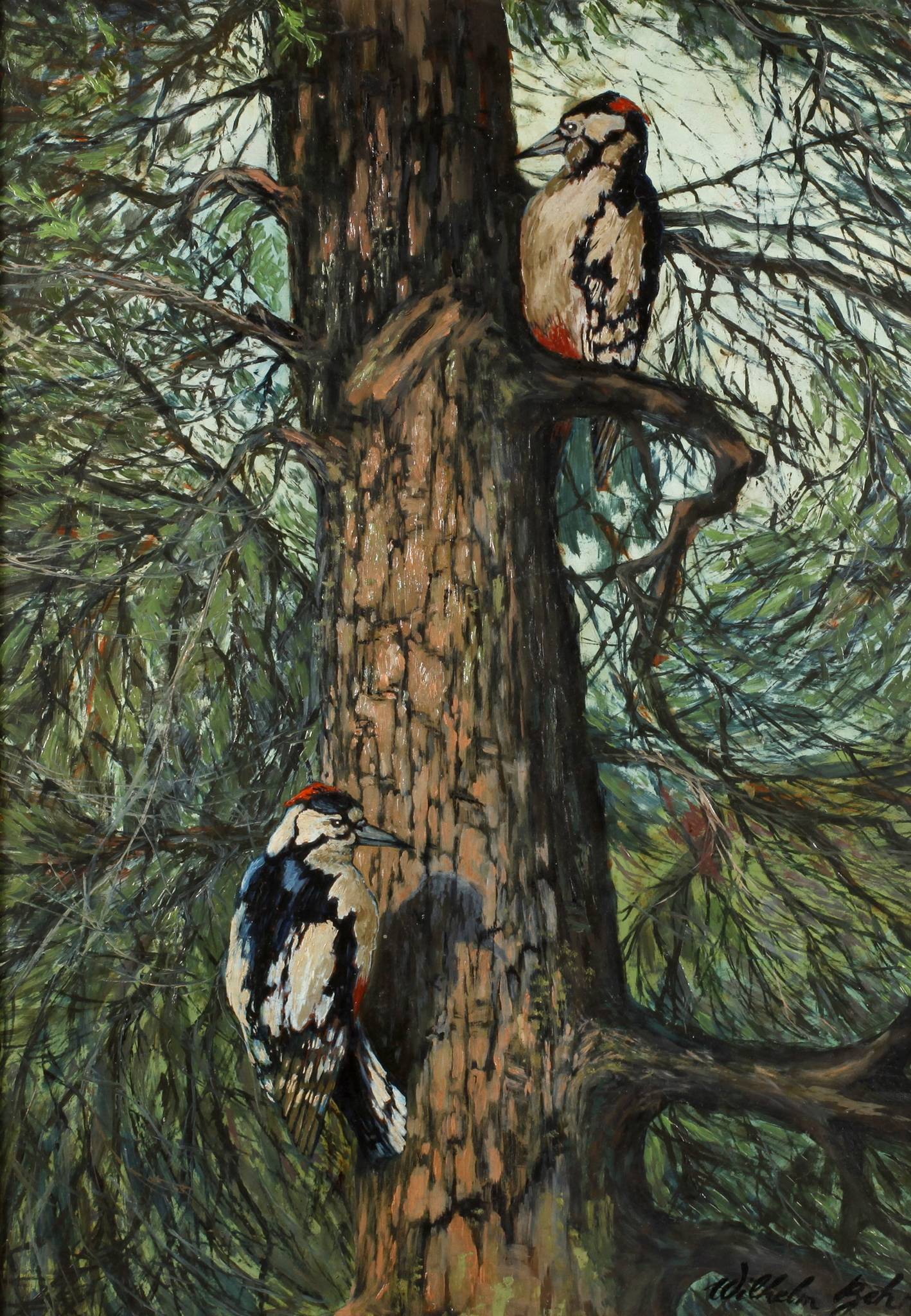 Wilhelm Behr, Buntspechte am Baum