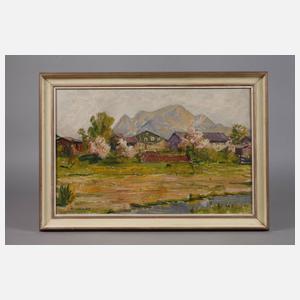 Josef Weidenbacher, Frühlingshaftes Dorf in Voralpenlandschaft