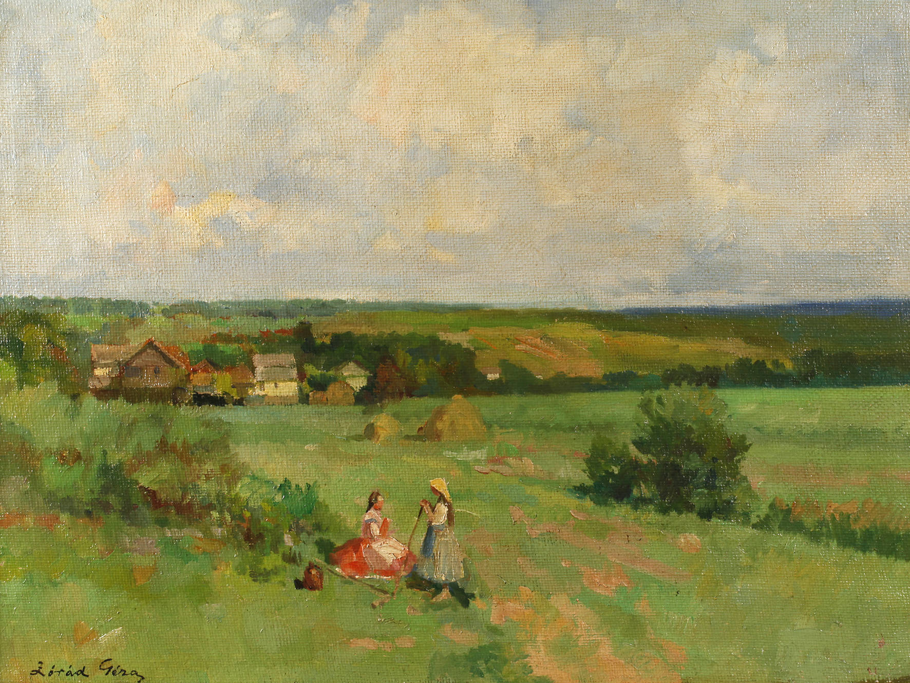Géza Zórád, Bauernmädchen in Sommerlandschaft