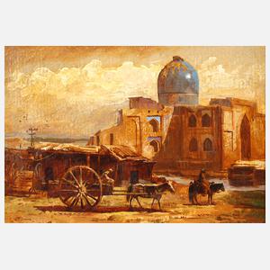 Eselskarren vor ruinöser Moschee