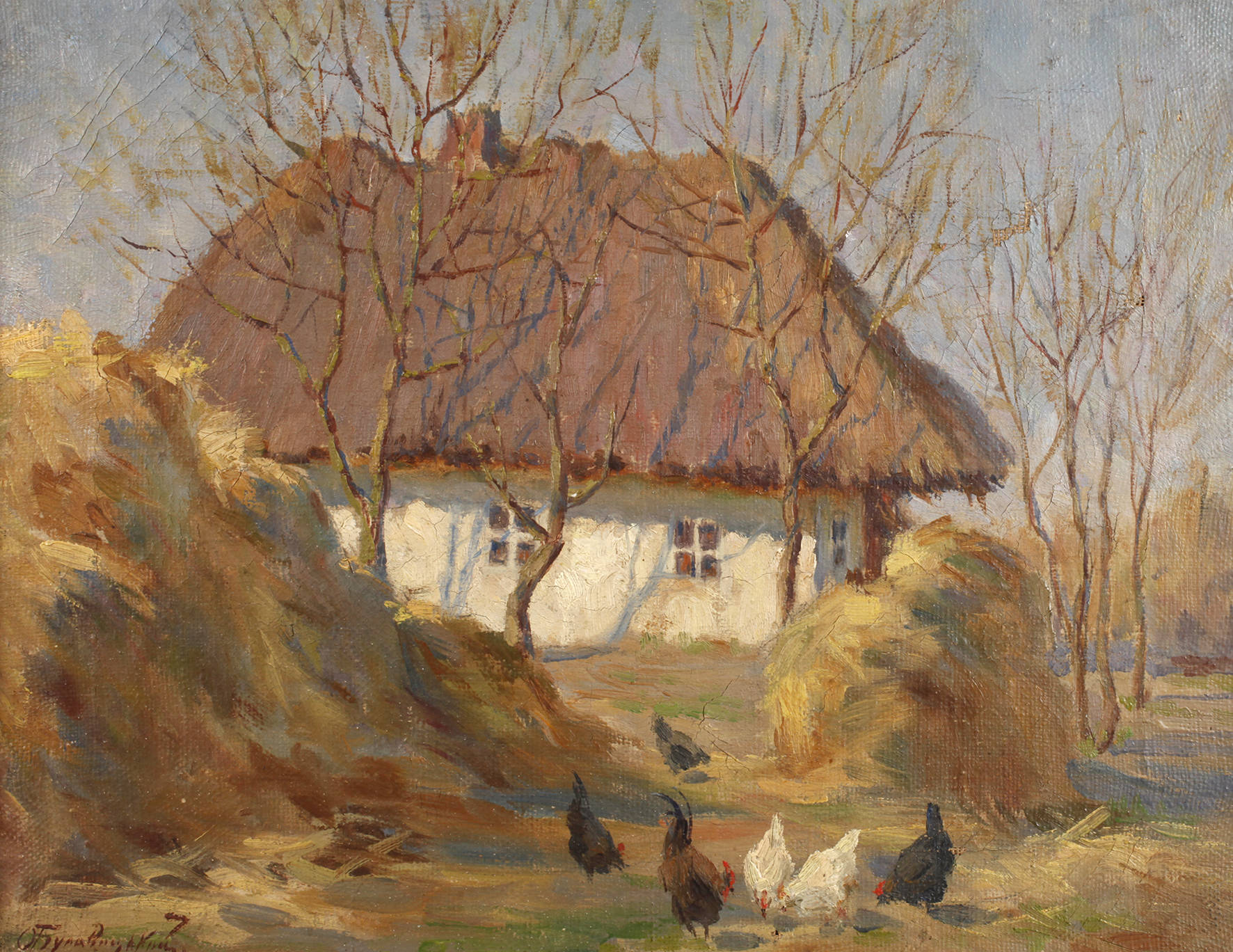 Russische Kate mit Hühnern