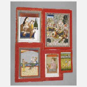 Fünf Miniaturmalereien Indien